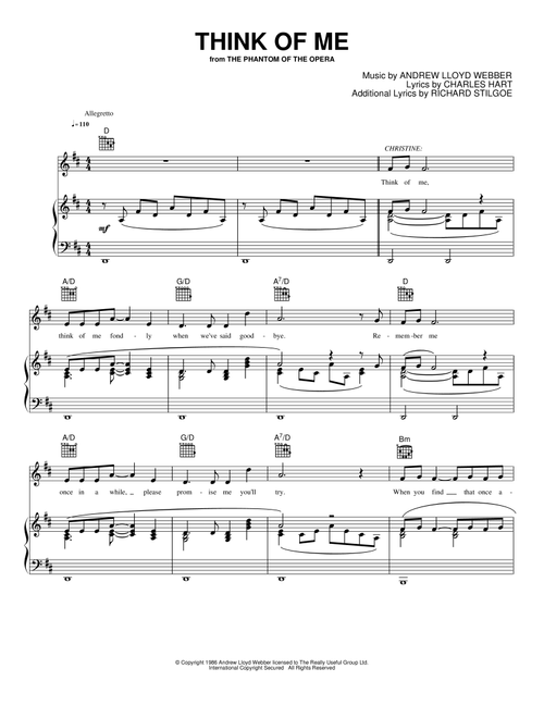Think Of Me - Andrew Lloyd Webber, Charles Hart, Richard Stilgoe (Piano-Vocal-Guitar)