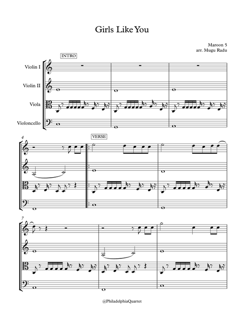 Girls Like You (Arr. Mugu Radu) - Maroon 5 (String Quartet)