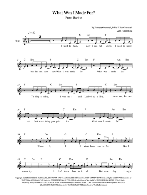 What Was I Made For? (Arr. Heisenberg) - Billie Eilish (Flute Solo)