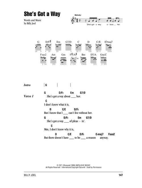 She's Got A Way - Billy Joel (Guitar Chords-Lyrics)