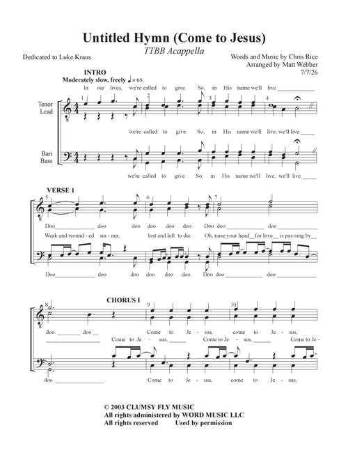 Untitled Hymn (Arr. Matt Webber) - Christopher Rice (Choral, TTBB)