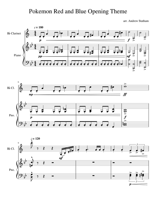 Pokemon Red and Blue Opening Theme for Clarinet and Piano
