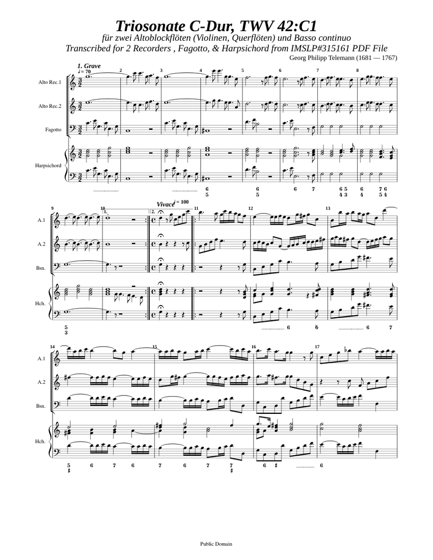 Telemann, G.P. _ Triosonata in C-major, TWV 42:C1 [A-A-Bsn-Hch