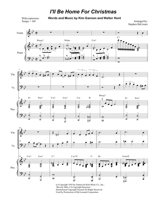I'll Be Home For Christmas (Arr. Stephen DeCesare) - Rascal Flatts (Instrumental Duet and Piano)