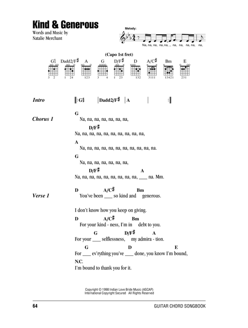 Kind & Generous - Natalie Merchant (Guitar Chords-Lyrics)