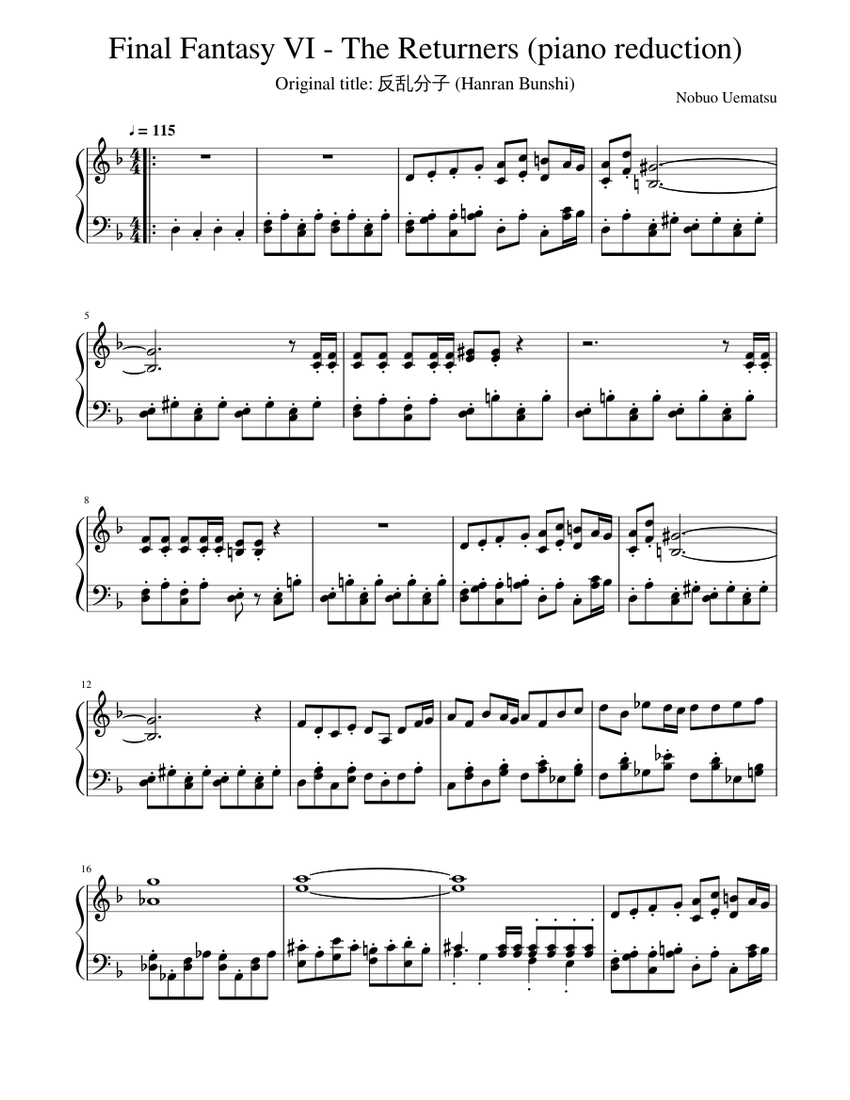 Final Fantasy VI - The Returners (Piano Reduction) - Contains