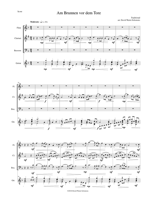 Am Brunnen vor dem Tore (At the fountain before the gate) flute, clarinet, bassoon, guitar (Arr. David Warin Solomons) - Traditional (Small Ensemble)
