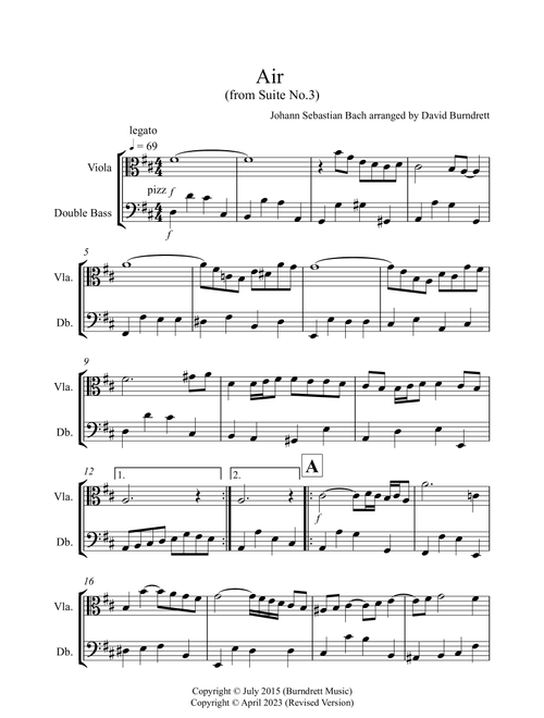 Air on a G String for Viola and Double Bass Duet (Arr. David Burndrett) - Johann Sebastian Bach (Instrumental Duet)