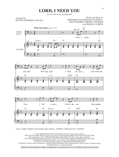 Lord, I Need You (arr. David Angerman) - Matt Maher, Passion (Choral, SATB)