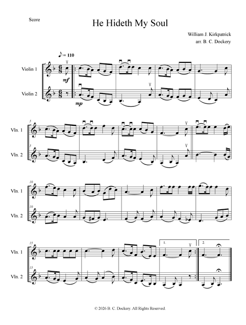 He Hideth My Soul (Violin Duet) (Arr. B. C. Dockery) - William J Kirkpatrick (Violin Duet)