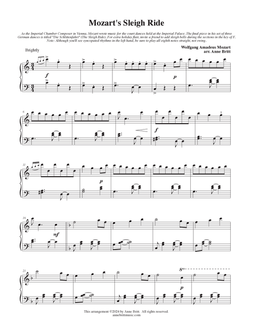 Mozart's Sleigh Ride (Arr. Anne Britt) - Wolfgang Amadeus Mozart (Piano Solo)