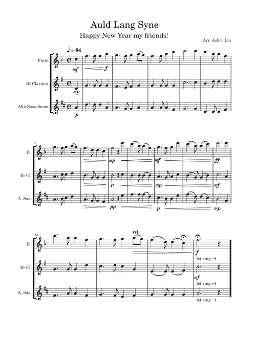 Auld Lang Syne - Woodwind Trio