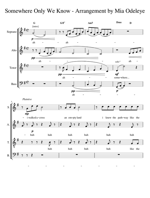 Somewhere Only We Know – Lily Allen Keane Somewhere Only We Know - for Choir (SATB)