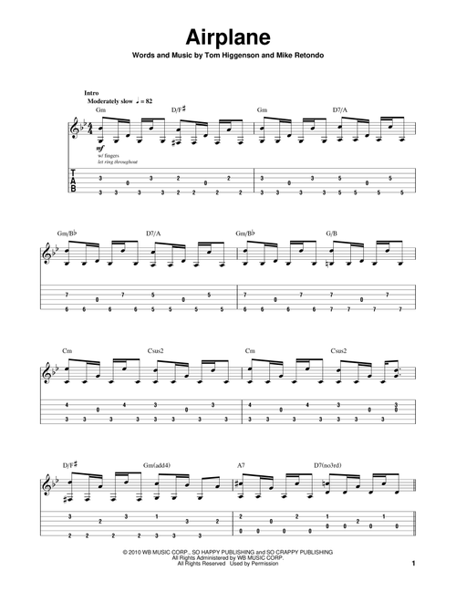 Airplane - Plain White Ts (Guitar Tab Play-Along)