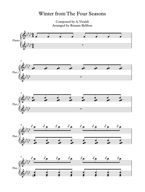 Winter (First Movement) from The Four Seasons by Vivaldi Piano (Arr. Roxana Belibou) (Piano Solo)