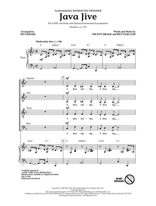 Java Jive (arr. Ed Lojeski) - Manhattan Transfer (Choral, SATB)