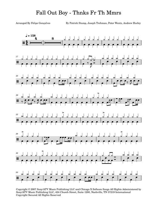Thnks Fr Th Mmrs (Arr. Felipe Gonçalves) - Fall Out Boy (Drums)
