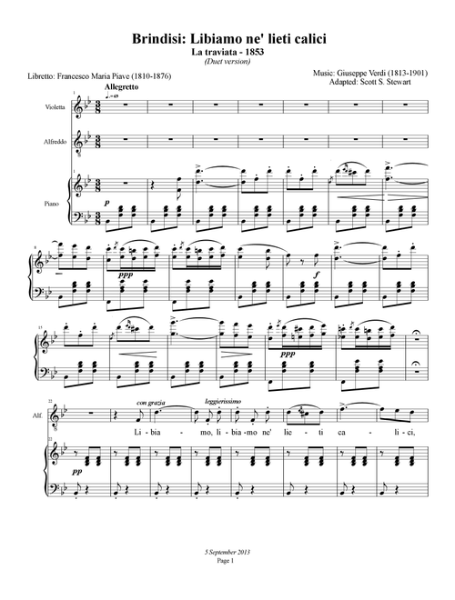 Libiamo ne' lieti calici, Brindisi, soprano/tenor duet - La traviata (Arr. Scott S. Stewart) - Giuseppe Verdi (Vocal Duet)