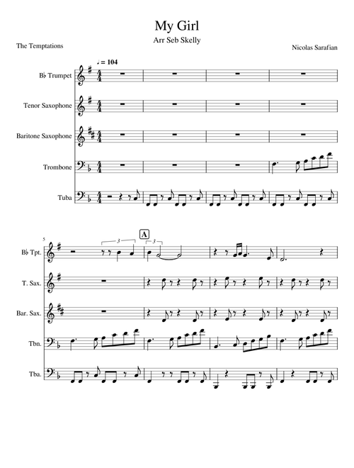 My Girl - Trumpet, Tenor Sax, Bari Sax, Trombone, Tuba