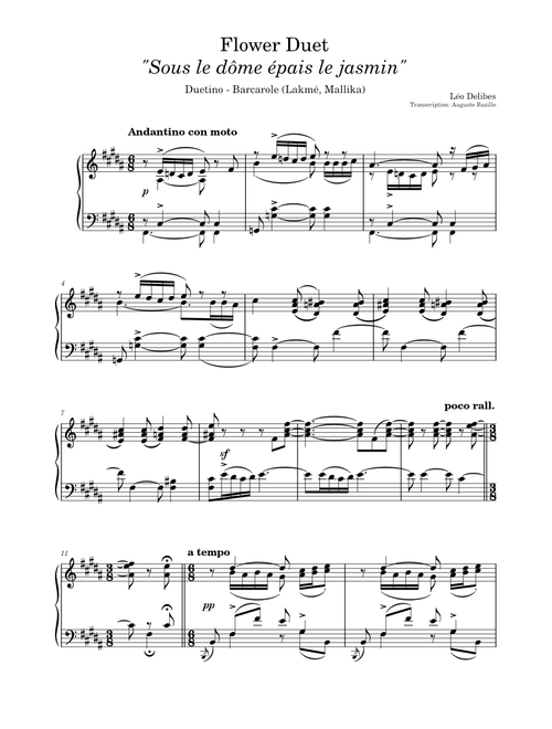 Lakmé – Léo Delibes (Flower Duet 'Sous le dôme épais', arr. piano solo)