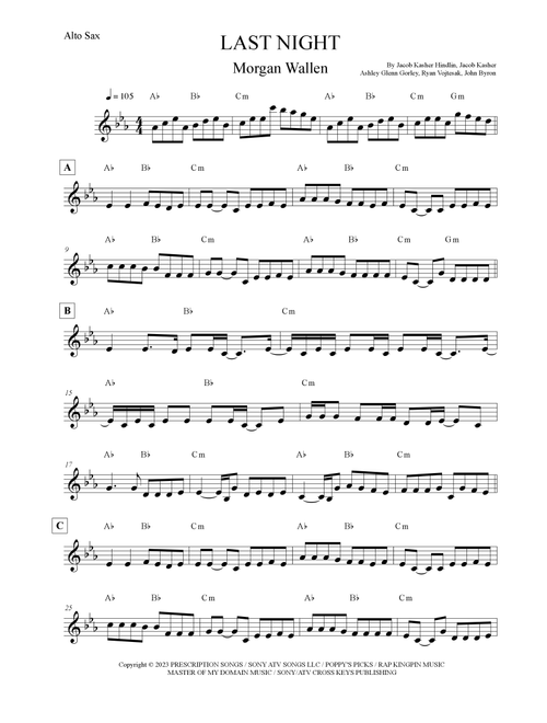 Last Night (Arr. Leo Silva) - Morgan Wallen (Alto Sax Solo)