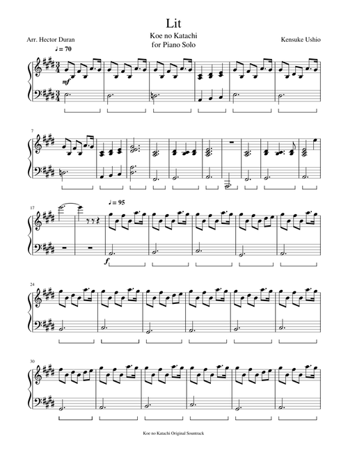 Lit. Koe no Katachi-Piano Solo Easy