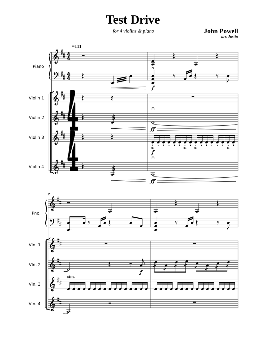 Test Drive – John Powell (music From HTTYD) Sheet Music For Piano ...