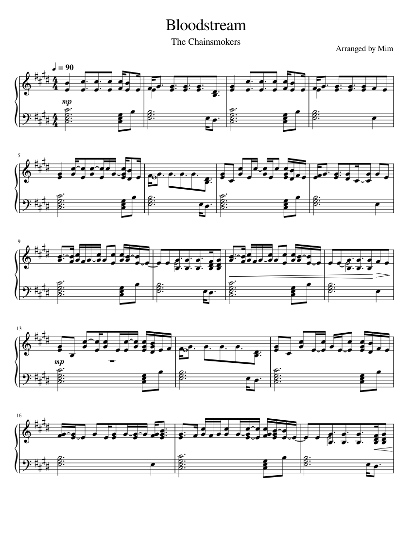 Bloodstream The Chainsmokers Sheet music for Piano (Solo)