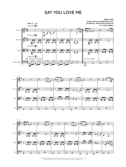 Say You Love Me (Arr. James Widden) - Jessie Ware (String Quartet)