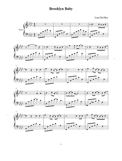 Brooklyn Baby (Arr. Lana Del Rey) (Piano Solo)