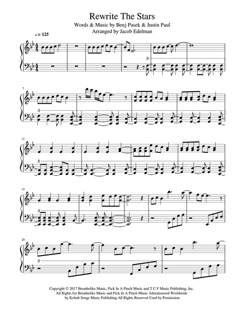 Rewrite The Stars (Arr. Jacob Edelman) - Zac Efron & Zendaya (Easy Piano)