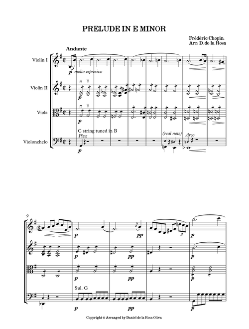 Prelude in E minor - F. Chopin (Arr. Daniel de la Rosa Oliva) (String Quartet)