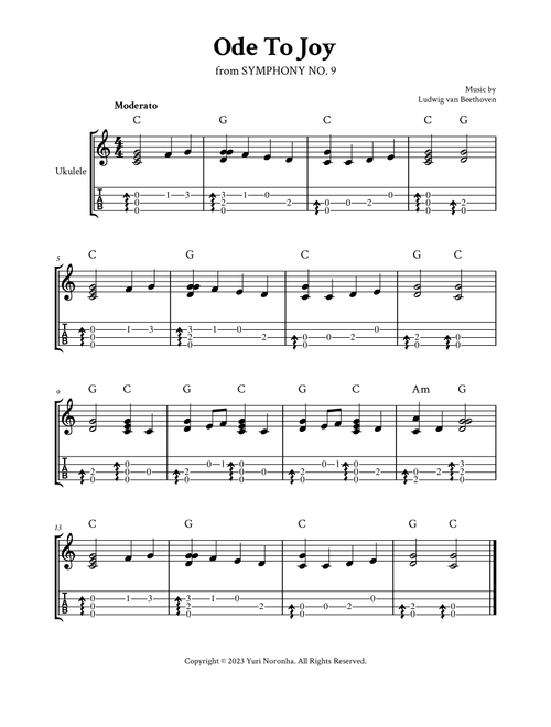 Ode To Joy - Fingerstyle Ukulele (C Major with TAB) (Arr. Yuri Noronha) - Ludwig van Beethoven (Ukulele)