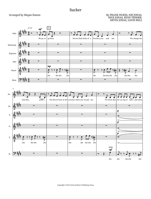 Sucker (Arr. Megan Easton) - Jonas Brothers (Choral)