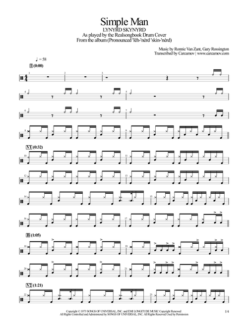 Simple Man (Arr. Realsongbook) - Lynyrd Skynyrd (Drums)