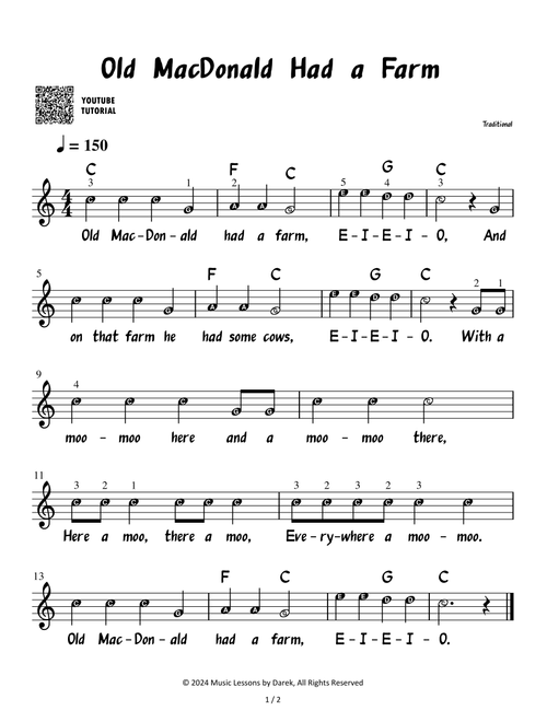 Old MacDonald Had a Farm – Traditional Children Song [VERY EASY] (Arr. Darek) - Children Songs, Traditional Children Songs (Easy Piano)