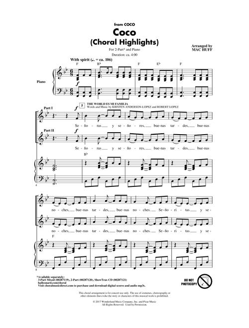 Coco (Choral Highlights) (Arr. Mac Huff) - Adrian Molina, Germaine Franco (Choral, 2-Part)