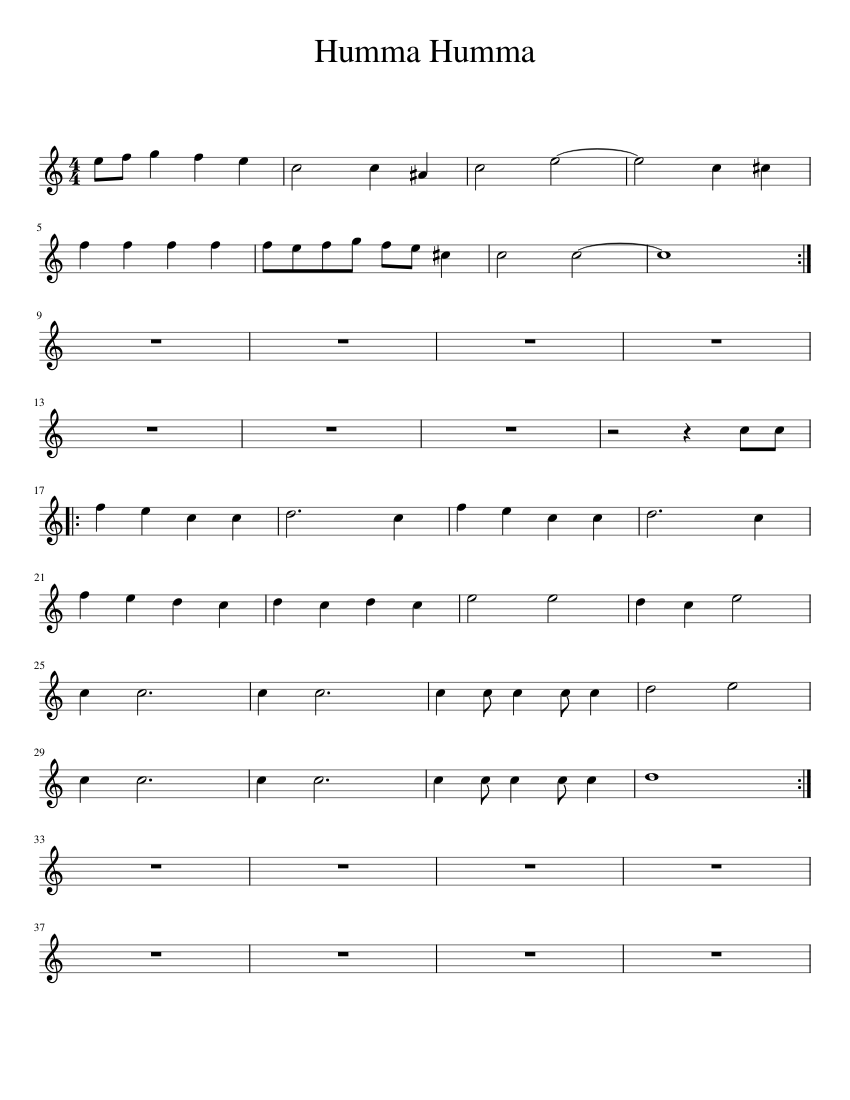 Humma Humma – A.R. Rahman Humma_Humma Sheet Music for Piano (Solo) easy ...