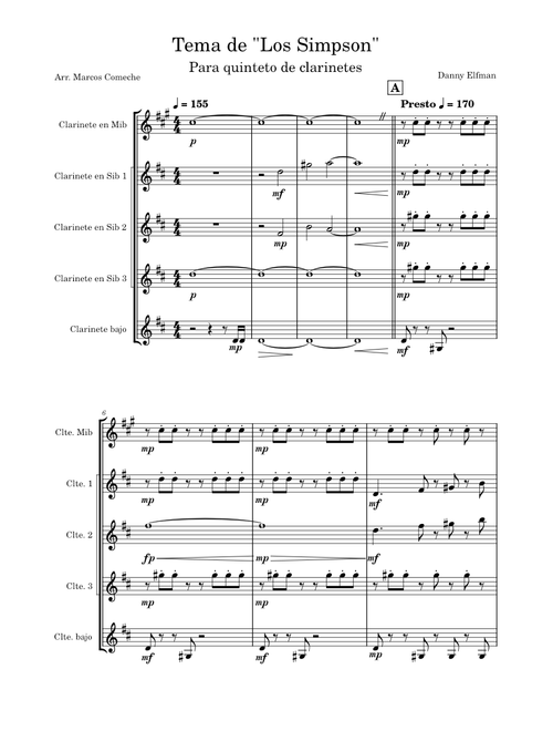 The Simpsons Main Theme – Danny Elfman Tema de "Los Simpson" – (Para quinteto de clarinetes)