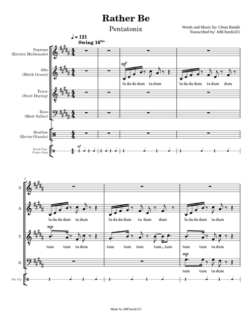 Rather Be | Pentatonix [Full Sheet Music]