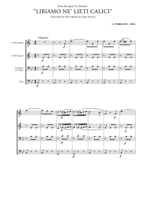 "Libiamo ne' lieti calici" (Brindisi) for Brass Quartet (Arr. Diego Marani) - G. Verdi (Brass Ensemble)