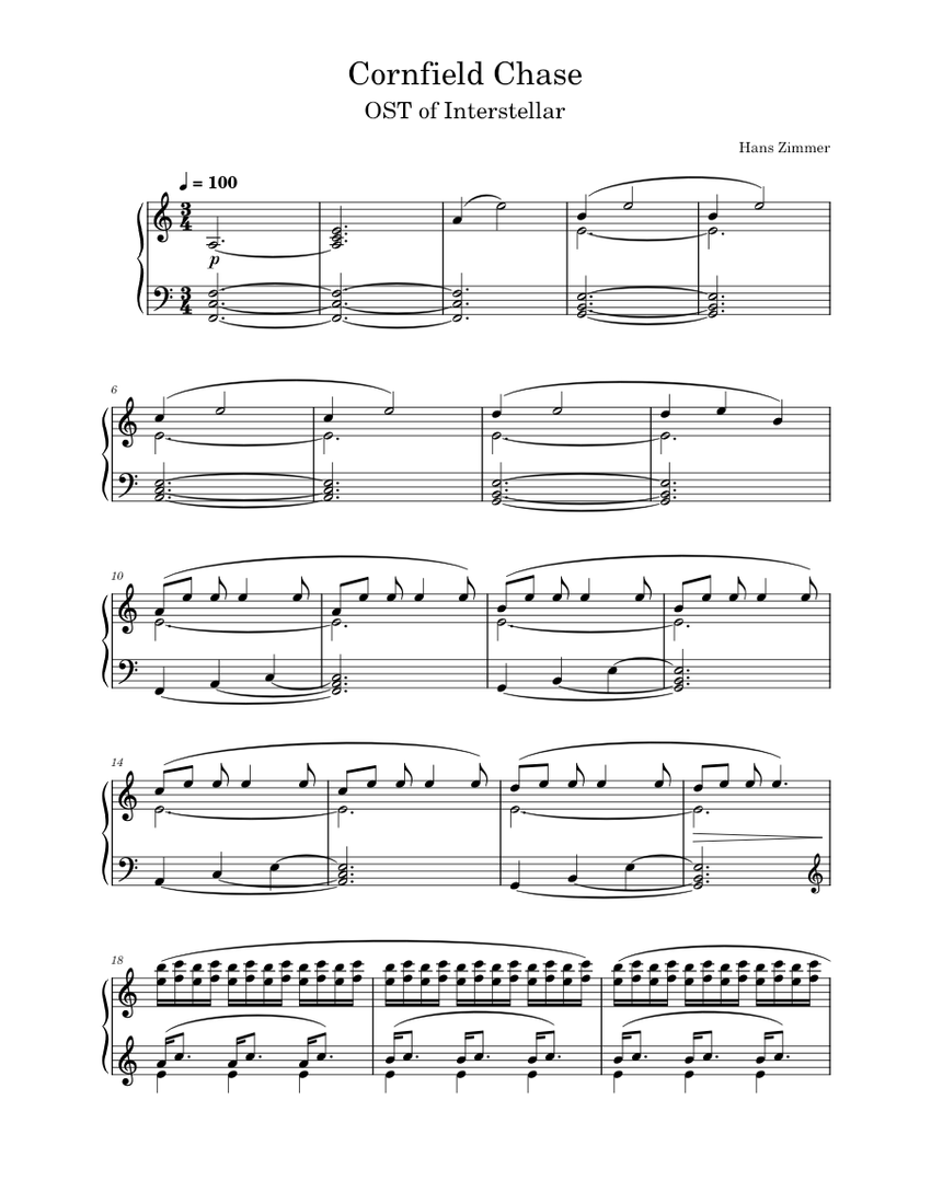 Interstellar Cornfield Chase Hans Zimmer Sheet music for Piano