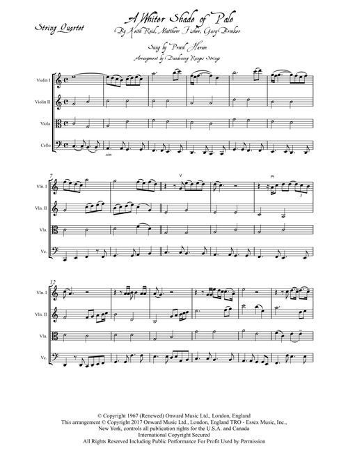A Whiter Shade Of Pale (Arr. Dandenong Ranges Strings) - Procol Harum (String Quartet)