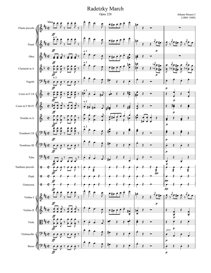 Radetzky March Opus 228 Sheet Music for Trombone, Tuba