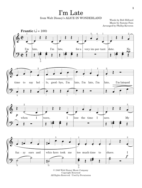 I'm Late (from Alice In Wonderland) (arr. Phillip Keveren) - Sammy Fain, Hal Leonard Student Piano Library (Educational Piano)