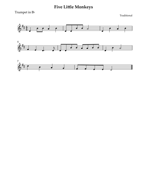 Five Little Monkeys (Arr. Wesley S. SIlva) - Traditional (Trumpet Solo)