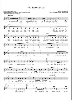 You Never Let Go-MATT and BETH REDMAN Sheet Music for Violin (Solo