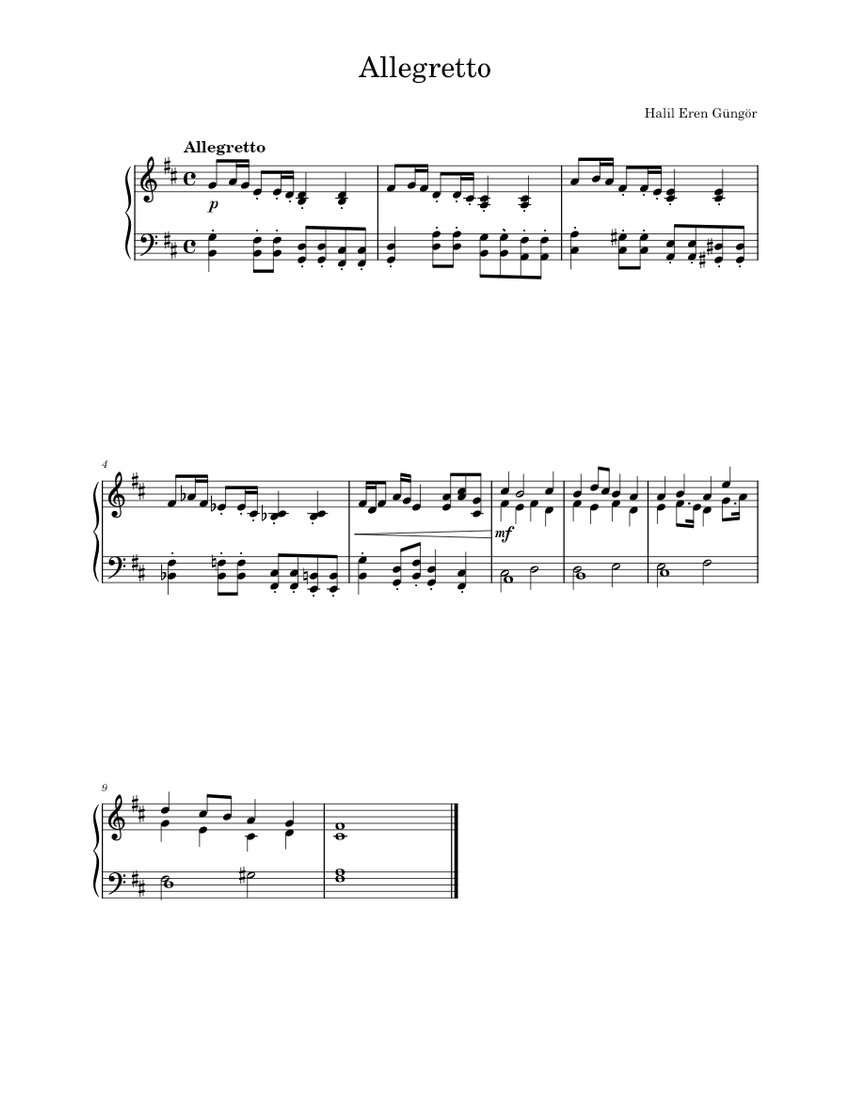 Allegretto Sheet Music for Piano (Solo) easy | MuseScore.com