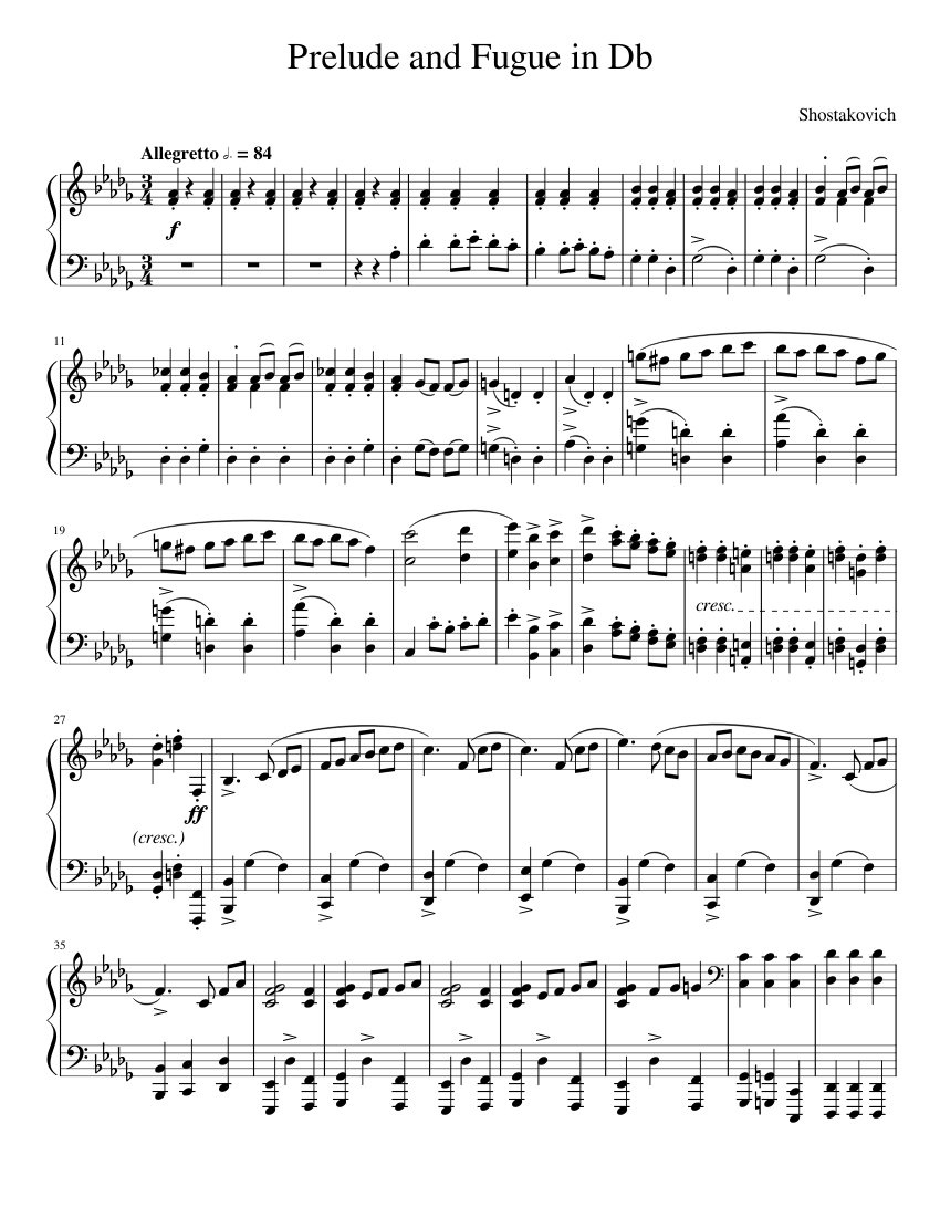 Prelude and Fugue in Db Sheet Music for Piano (Solo