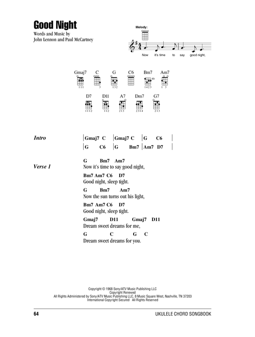 Good Night - The Beatles (Ukulele Chords-Lyrics)